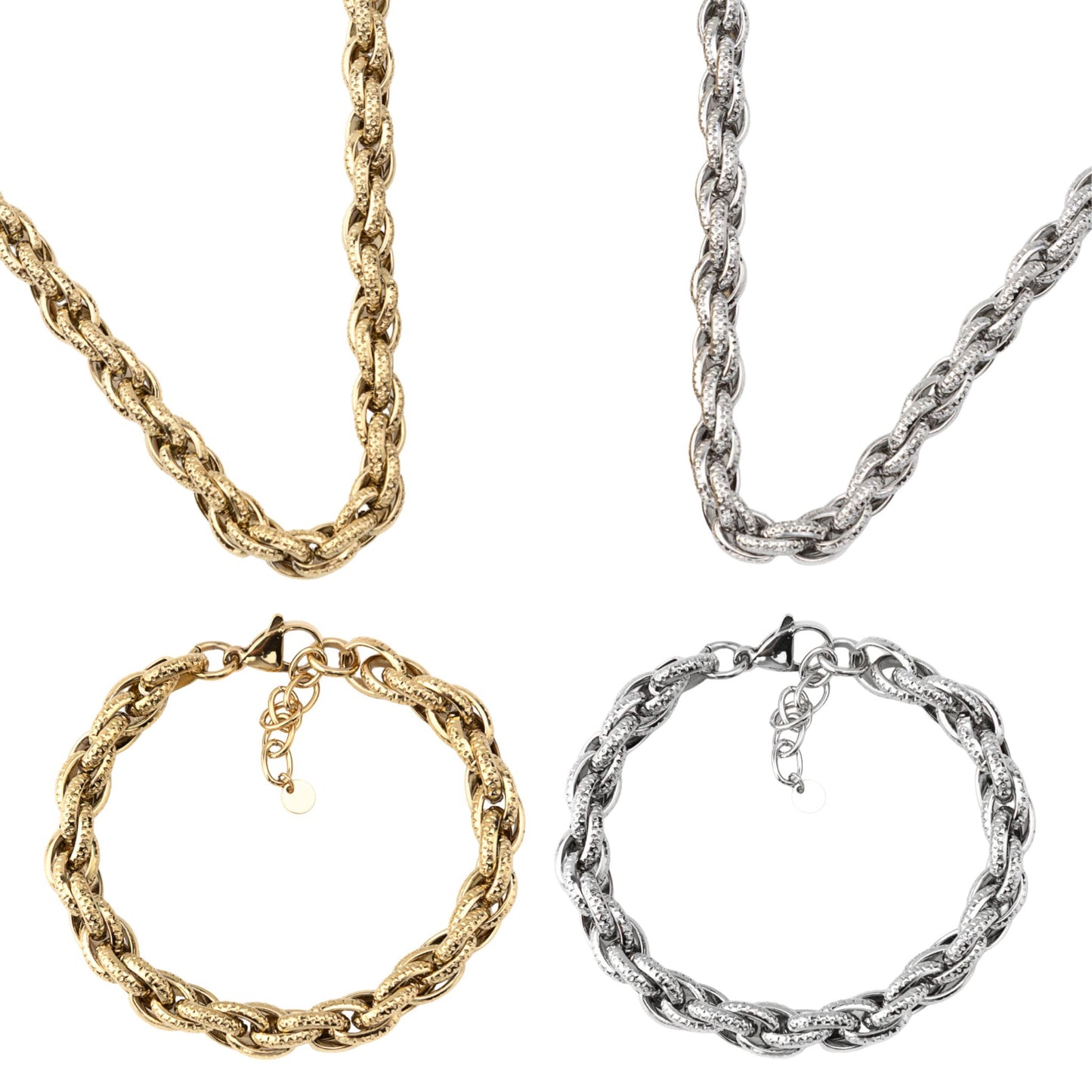 CONJUNTO CLAIRE III | Colar e Pulseira com Elos Ovais em Aço Inox