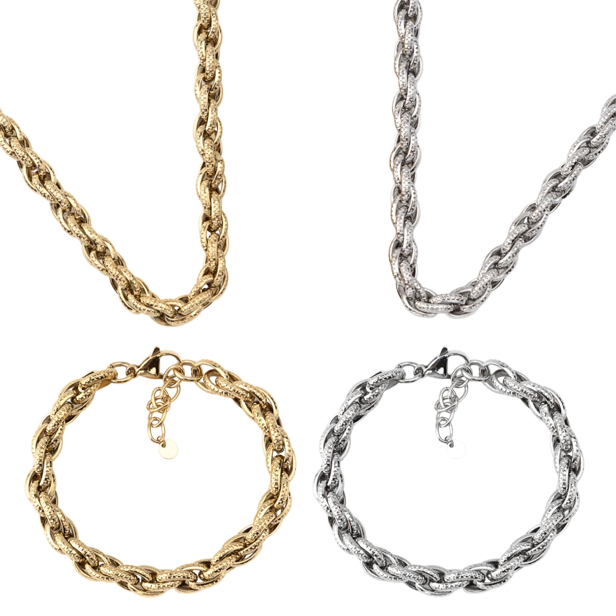 CONJUNTO CLAIRE III | Colar e Pulseira com Elos Ovais em Aço Inox