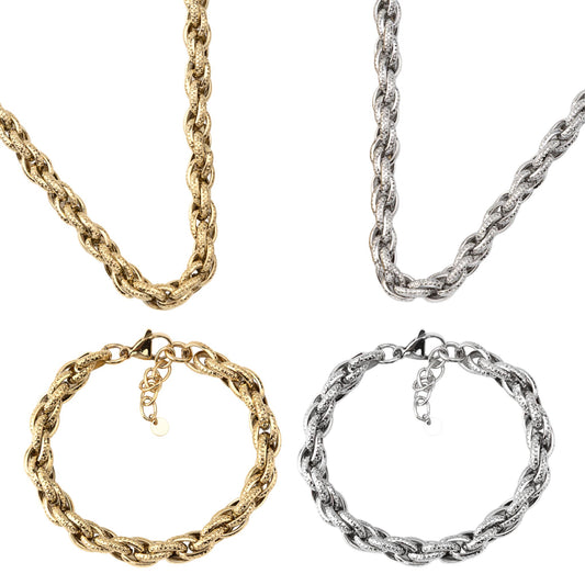 CONJUNTO CLAIRE III | Colar e Pulseira com Elos Ovais em Aço Inox