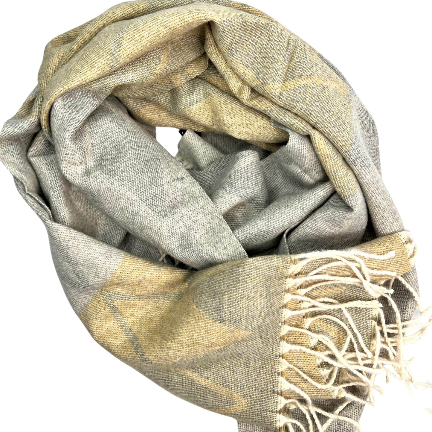 Bufanda flecos beige y gris