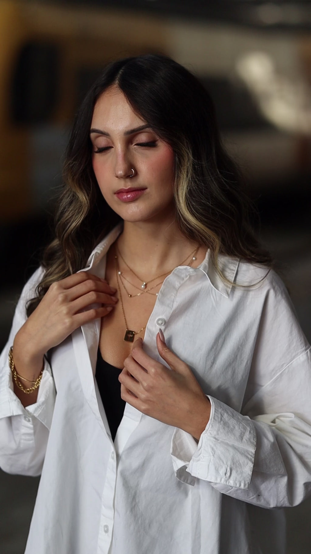 AURORA II | Colar com Pérola e Brilhante em Aço Inoxidável