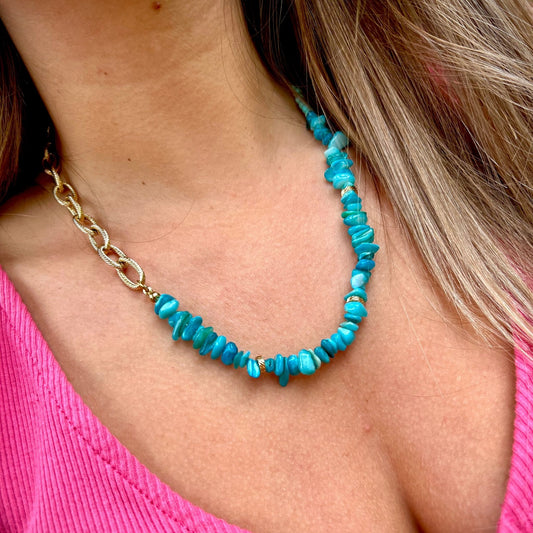 Necklace with semi-natural blue stones | Steel